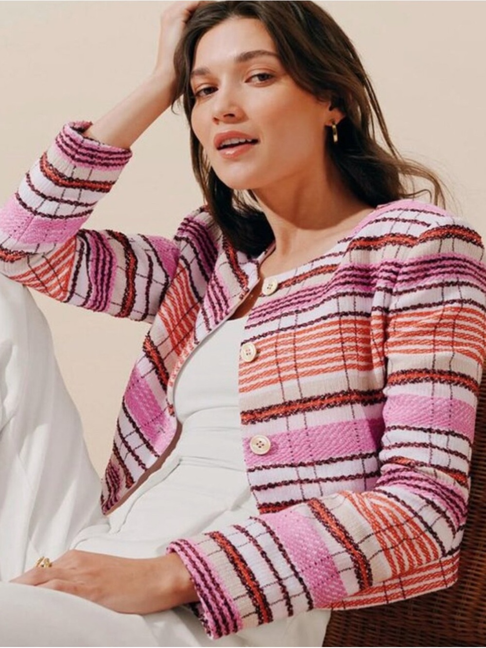 NWT ANN TAYLOR PINK STRIPED CROPPED JACKET - Picture 1 of 9